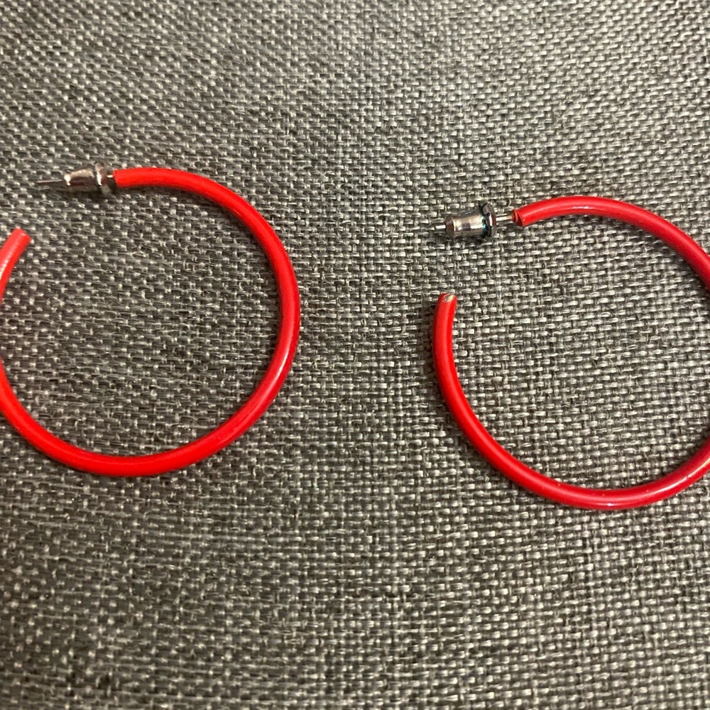 Red Hoop Earrings - Picture 2 of 2